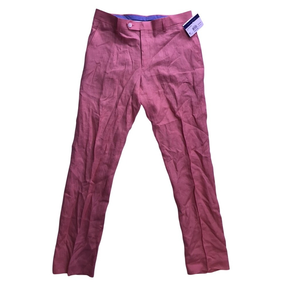 Tommy Hilfiger Hall Trousers Mens 32x32 Light Red 100% Linen Slim Fit Pants